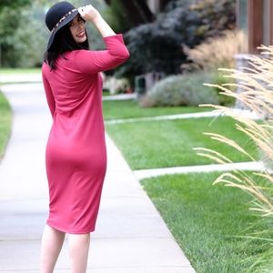 3/4" sleeve t-shirt dress - burgundy